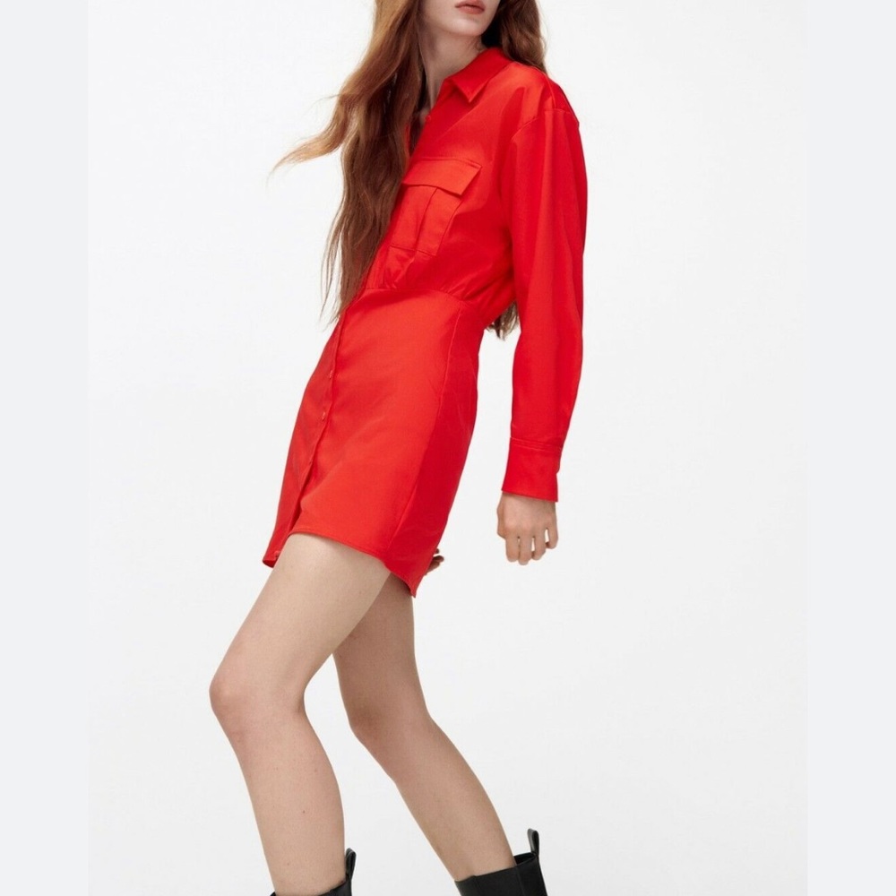 NWT ZARA POPLIN SHIRT DRESS/ NEW/ size MEDIUM /red